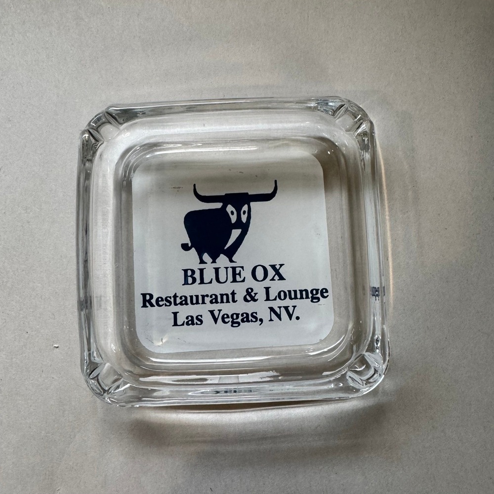 Vintage Blue Ox Restaurant Lounge Las Vegas NV Glass Ashtray Tobacciana‎ Clear
